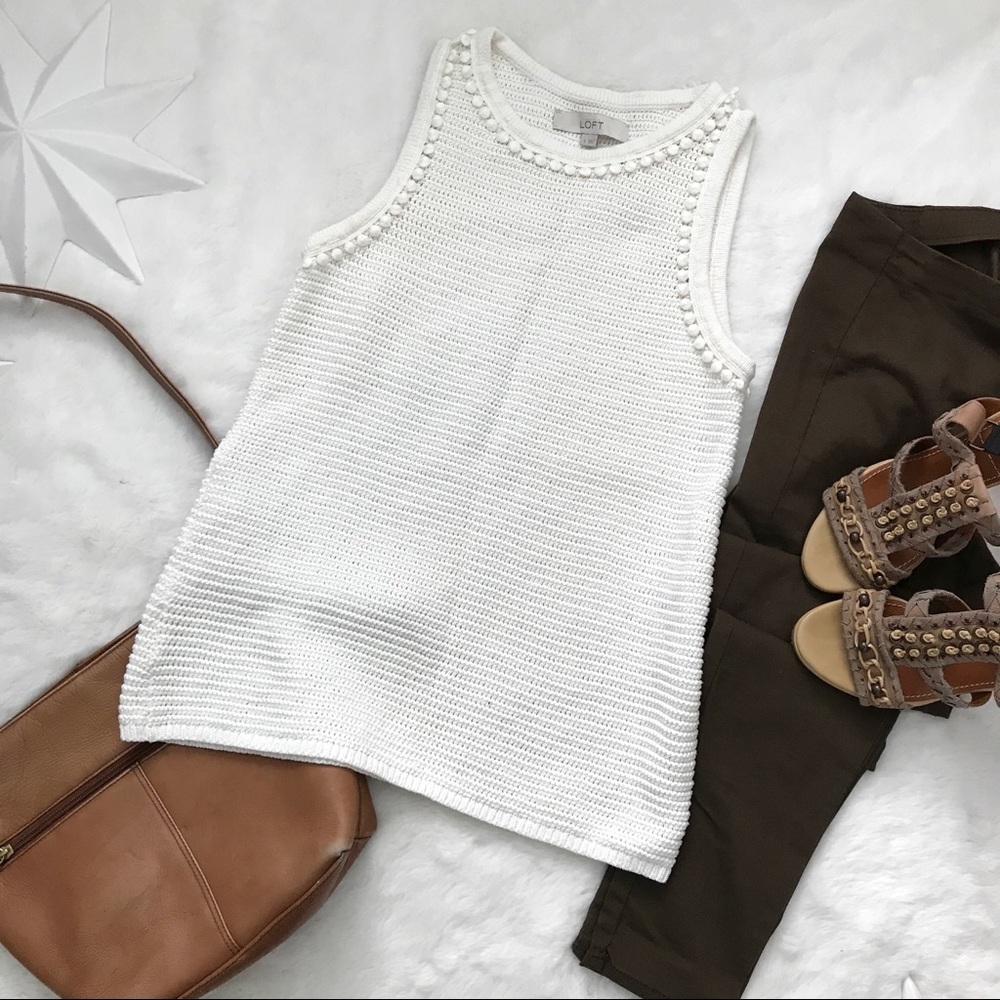 Ann Taylor crochet knit cream tank top